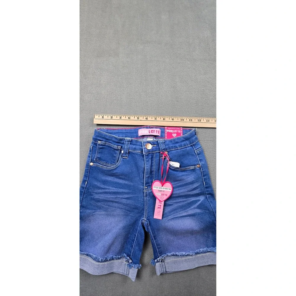 Pink Latte Girls Blue Denim Bermuda Shorts Frayed Hem Size‎ 12 NWT